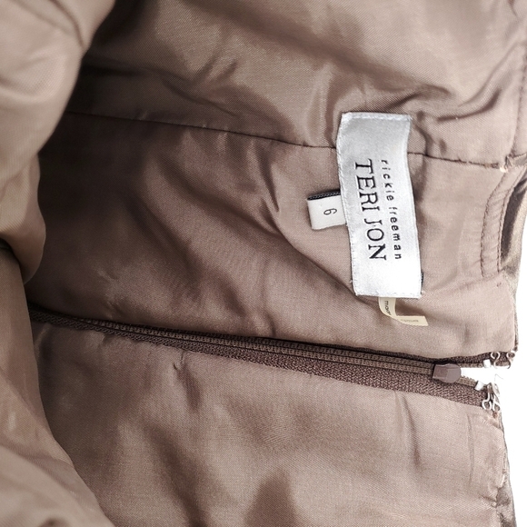 Teri Jon Brown Satin Formal Strapless Dress 6 - Picture 7 of 12